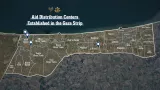 Carte des centres de distribution d'aide dans la bande de Gaza, avec des localisations marquées.