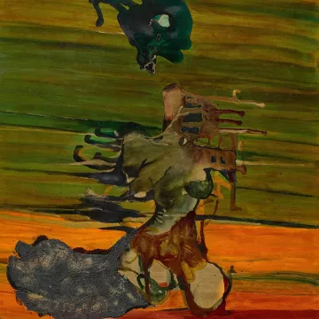Peinture abstraite aux couleurs vibrantes, formes fluides et textures organiques.